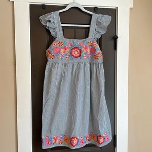 Savanna Jane Dark Grey & White Pinstripe Floral Embroidered Dress